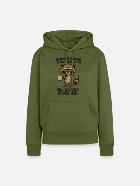 Lustiger Waschbär Kaffee Büro Sprüche - Frauen Premium Bio Hoodie - Khaki