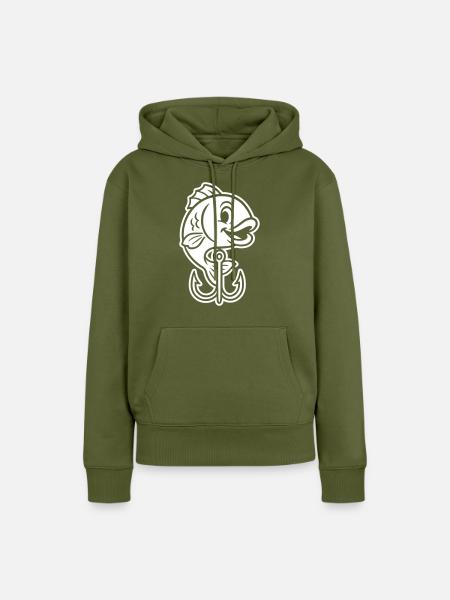 Angelhaken Fisch Comic - Frauen Premium Bio Hoodie - Khaki