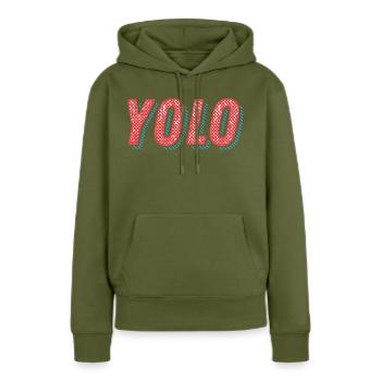 Yolo - Frauen Premium Bio Hoodie - Khaki - Vorne - Julia (174cm)