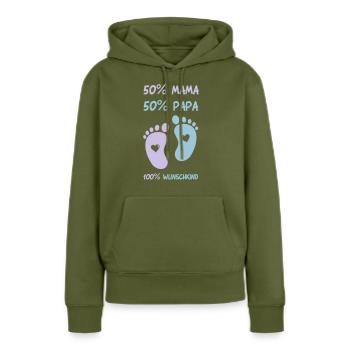 baby_fuesse_wunschkind_001 - Frauen Premium Bio Hoodie - Khaki - Vorne - Julia (174cm)