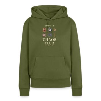 Curated Chaos Club Motifs - Frauen Premium Bio Hoodie - Khaki - Vorne - Julia (174cm)