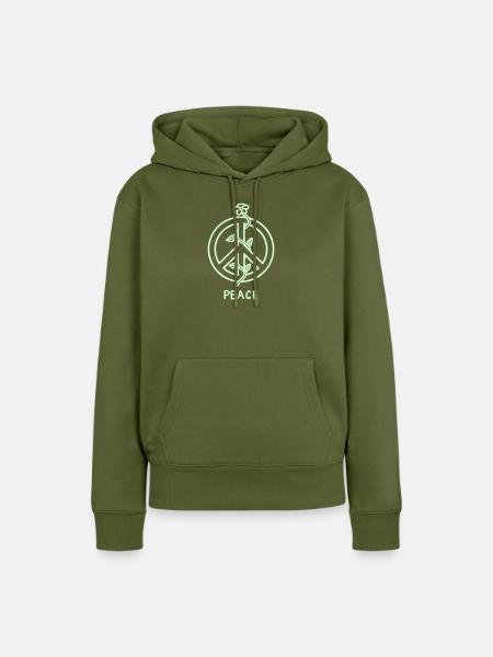 Friedenssymbol mit Blumenranke - Frauen Premium Bio Hoodie - Khaki