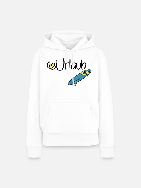 Urlaub mit Surfbrett - Frauen Premium Bio Hoodie - Weiß