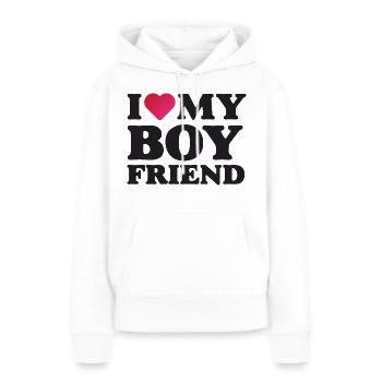 J’aime mon petit ami - Sweat à capuche Premium bio Femme - blanc - Devant - Julia (174cm)