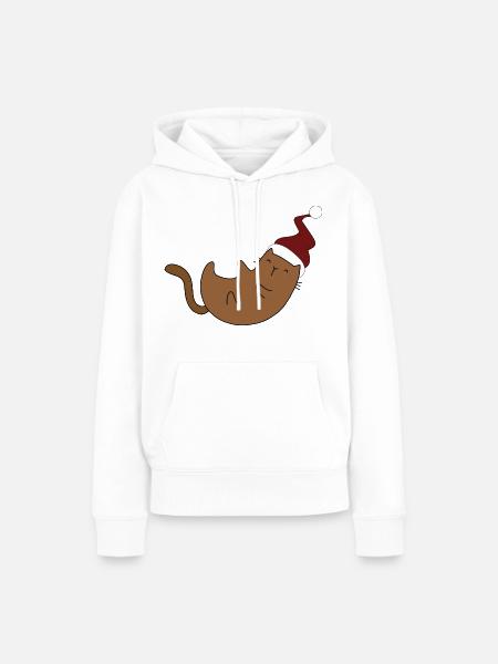 Weihnachten mit lustiger Katze - Frauen Premium Bio Hoodie - Weiß