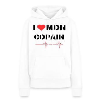 Déclaration d'amour à mon copain - Sweat à capuche Premium bio Femme - blanc - Devant - Julia (174cm)