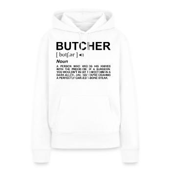 Signification de Butcher - Sweat à capuche Premium bio Femme - blanc - Devant - Julia (174cm)