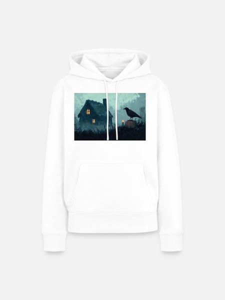 Spukhaus Illustration Poster - Frauen Premium Bio Hoodie - Weiß