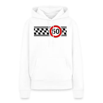 50er Race Karo Motiv Shirt - Frauen Premium Bio Hoodie - Weiß - Vorne - Julia (174cm)
