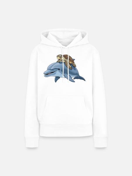 Meeresabenteuer mit Schildkröte und Delfin - Frauen Premium Bio Hoodie - Weiß