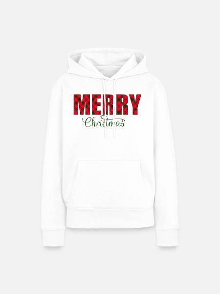 Merry Christmas Plaid Script - Frauen Premium Bio Hoodie - Weiß