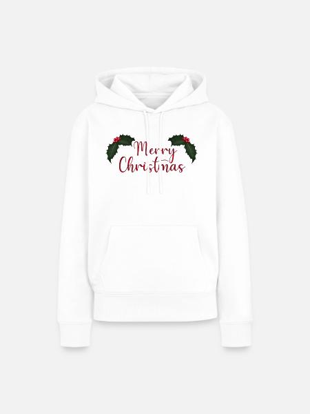 Fröhlicher Weihnachtsschriftzug mit Stechpalmen - Frauen Premium Bio Hoodie - Weiß