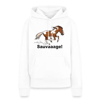 Cheval sauvage pie (pour textiles clairs) - Sweat à capuche Premium bio Femme - blanc - Devant - Julia (174cm)