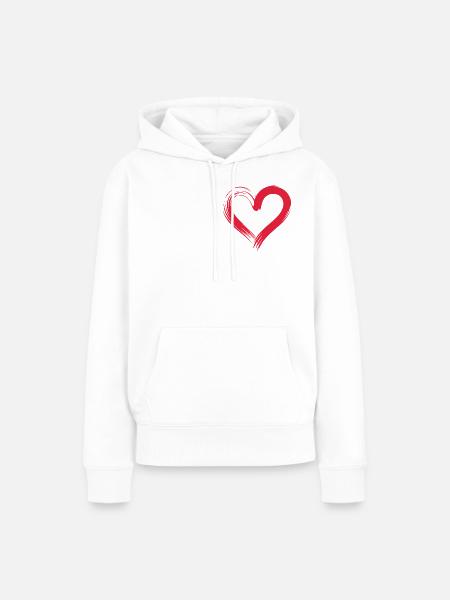 Herzschlag Linie mit rotem Herz - Frauen Premium Bio Hoodie - Weiß