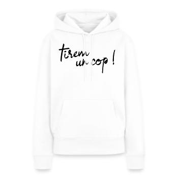 Tirèm un còp ! - Sweat à capuche Premium bio Femme - blanc - Devant - Julia (174cm)