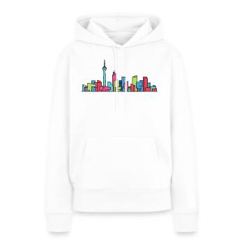 Artographie de la tour du Rhin de la skyline de la ville de Düsseldorf - Sweat à capuche Premium bio Femme - blanc - Devant - Julia (174cm)