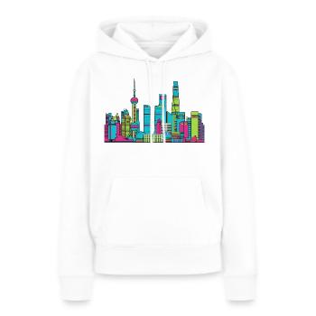 Shanghai City Skyline: Orientalische Perlenlinienzeichnung - Frauen Premium Bio Hoodie - Weiß - Vorne - Julia (174cm)