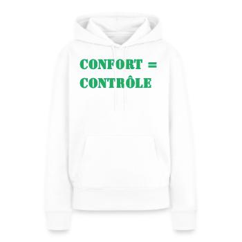 CONFORT = CONTRÔLE - Sweat à capuche Premium bio Femme - blanc - Devant - Julia (174cm)