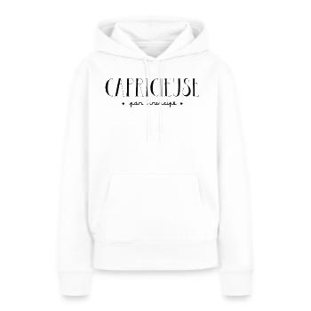 Capricieuse par principe - Idée cadeau femme - Sweat à capuche Premium bio Femme - blanc - Devant - Julia (174cm)