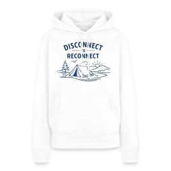 Déconnecter pour reconnecter | Pleine conscience du camping - Sweat à capuche Premium bio Femme - blanc - Devant - Julia (174cm)