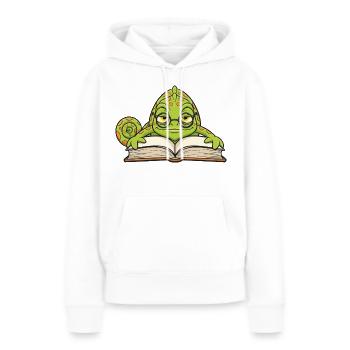 Caméléon Lecteur Lunettes Livre Mascotte Cartoon - Sweat à capuche Premium bio Femme - blanc - Devant - Julia (174cm)