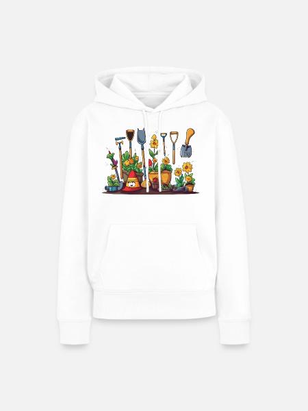 Gartenspaß mit Blumenwerkzeug - Frauen Premium Bio Hoodie - Weiß