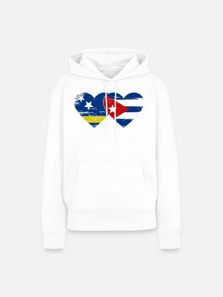 Curacao Kuba Flagge Herz used - Frauen Premium Bio Hoodie - Weiß