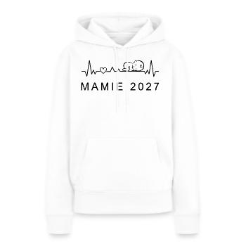 Future Mamie 2027 Battement de Cœur Grossesse - Sweat à capuche Premium bio Femme - blanc - Devant - Julia (174cm)
