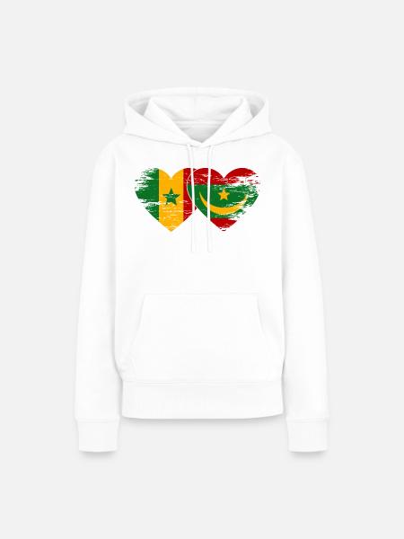 Senegal_Mauretanien_Flagge_Herz_used - Frauen Premium Bio Hoodie - Weiß