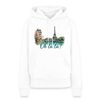 Paris Oh Là Là Aquarelle Tour Eiffel T-Shirt - Sweat à capuche Premium bio Femme - blanc - Devant - Julia (174cm)