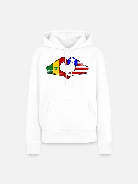 Senegal_Liberia_Flagge_Haende_Herzform_used - Frauen Premium Bio Hoodie - Weiß