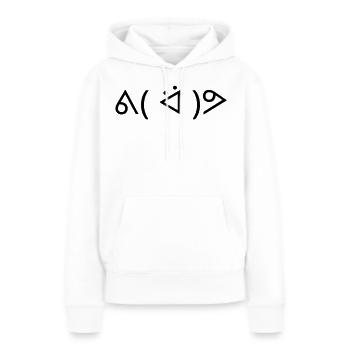 Émoticône Danse ᕕ( ᐛ )ᕗ Joyeuse - Sweat à capuche Premium bio Femme - blanc - Devant - Julia (174cm)