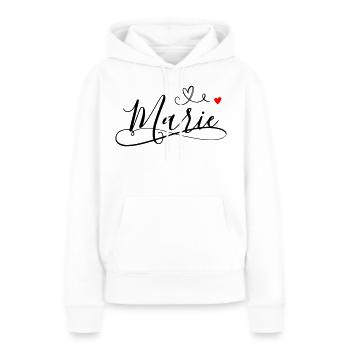 Nom de famille Marie prénom avec décoration en cœur - Sweat à capuche Premium bio Femme - blanc - Devant - Julia (174cm)