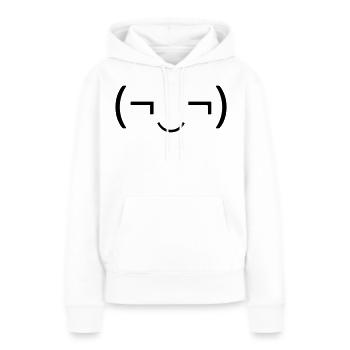 Émoticône espiègle (¬‿¬) sourire espiègle - Sweat à capuche Premium bio Femme - blanc - Devant - Julia (174cm)