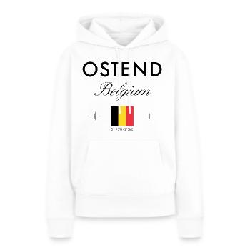 Ostende Belgique Coordonnées Souvenir de voyage - Sweat à capuche Premium bio Femme - blanc - Devant - Julia (174cm)