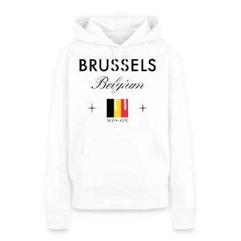Bruxelles, Belgique, coordonnées, voyage, souvenir - Sweat à capuche Premium bio Femme - blanc - Devant - Julia (174cm)