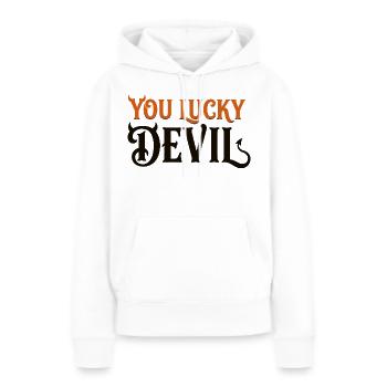 Du Glücklicher Teufel – Lustiges Teufels-Halloween-T-Shirt - Frauen Premium Bio Hoodie - Weiß - Vorne - Julia (174cm)