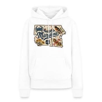 Maryland Vintage Staatsflagge & Krabbenaufkleber - Frauen Premium Bio Hoodie - Weiß - Vorne - Julia (174cm)