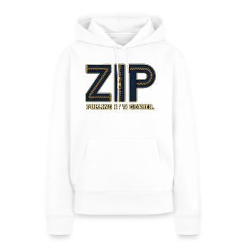 ZIP – Umarme alles | Ein Wortspiel mit einem Schloss - Frauen Premium Bio Hoodie - Weiß - Vorne - Julia (174cm)