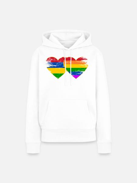 Mauritius Regenbogen Flagge Herz used - Frauen Premium Bio Hoodie - Weiß