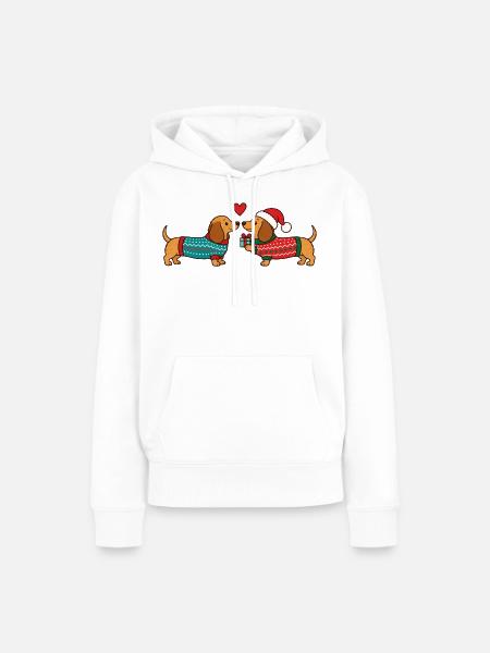 Dackel verliebt in Weihnachtspullovern - Frauen Premium Bio Hoodie - Weiß