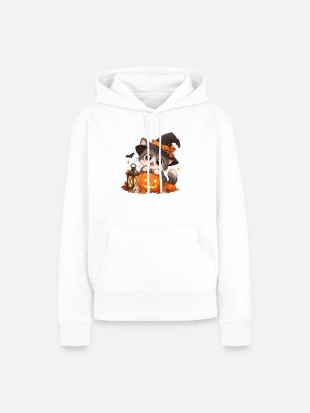 Süße Hexenkatze mit Kürbis - Frauen Premium Bio Hoodie - Weiß