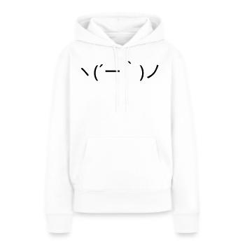 Émote Détendue ヽ( ́ー')ノ Kaomoji insouciant - Sweat à capuche Premium bio Femme - blanc - Devant - Julia (174cm)