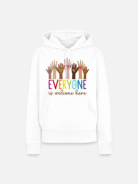 Everyone is welcome here - Frauen Premium Bio Hoodie - Weiß