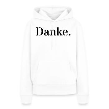 Merci - Sweat à capuche Premium bio Femme - blanc - Devant - Julia (174cm)