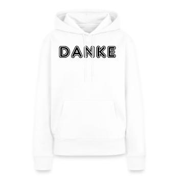 Merci - Sweat à capuche Premium bio Femme - blanc - Devant - Julia (174cm)