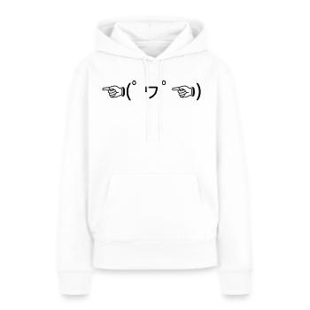 Émote ☜ de louange (゚ヮ゚☜) Pointing Kaomoji - Sweat à capuche Premium bio Femme - blanc - Devant - Julia (174cm)