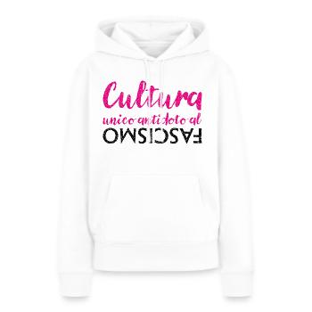 Kultur ist das einzige Gegenmittel gegen Faschismus - Frauen Premium Bio Hoodie - Weiß - Vorne - Julia (174cm)