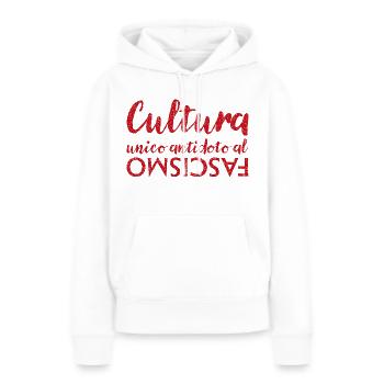 Kultur ist das einzige Gegenmittel gegen Faschismus - Frauen Premium Bio Hoodie - Weiß - Vorne - Julia (174cm)