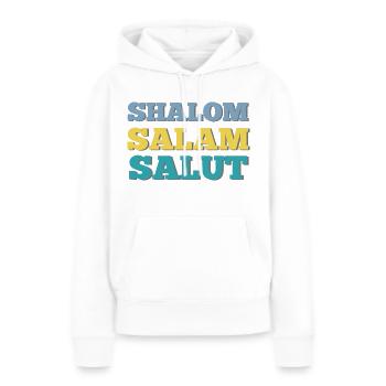 Shalom salam hi - Liebes- und Freundschaftszitat - Frauen Premium Bio Hoodie - Weiß - Vorne - Julia (174cm)